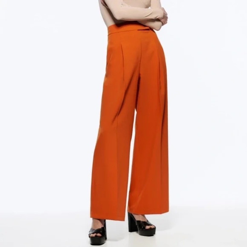 Zara Vibrant Orange Wide-Leg Pants